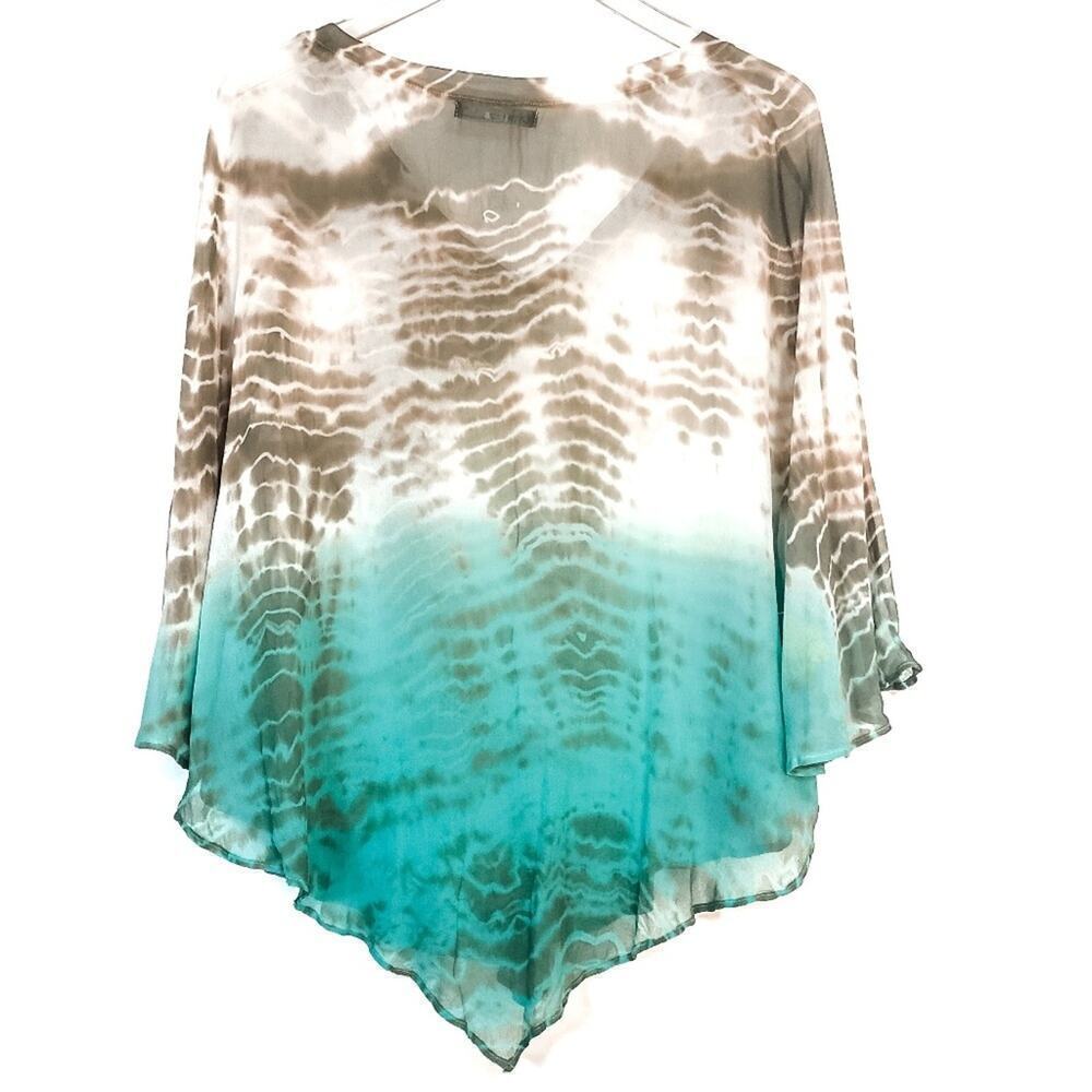Anthropologie Gypsy 05 100% Silk Blue & Gray Ombre Slip On‎ Cover Up Size XS - Picture 2 of 7